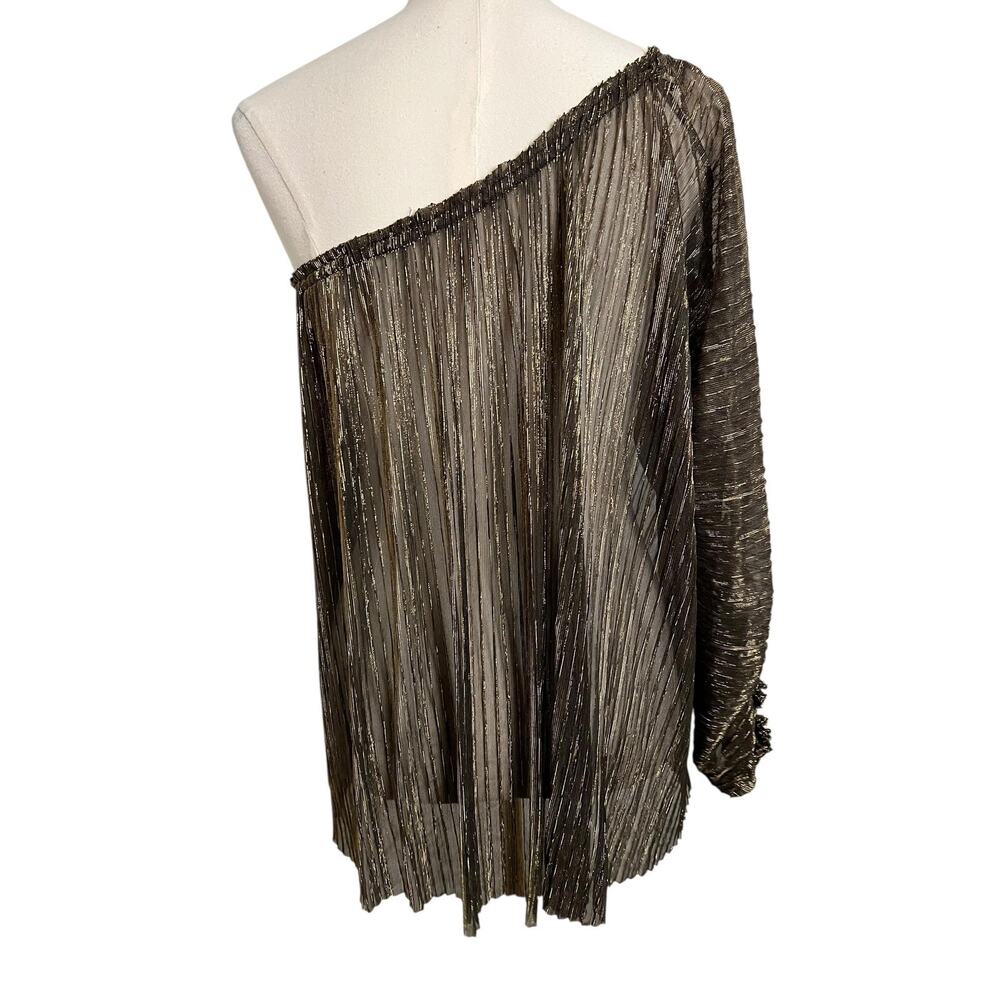 MM Couture By Miss Me One Shoulder Blouse XL XXL Gold Metallic Pleated Sheer - Picture 7 of 9